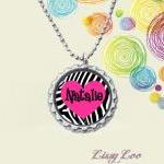 Pink Zebra Heart Personalized Bottle Cap Necklace