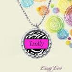 Personalized Zebra And Pink Bottle Cap Necklace