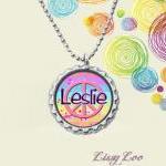 Girly Peace Sign Personalized Bottle Cap Necklace