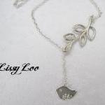 Silver Plated Bird With Branch Lariat Style..