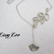 Silver Plated Bird with Branch Lariat Style Necklace