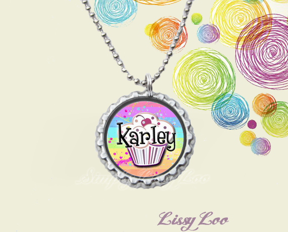 Girly Cupcake Personalized Bottle Cap Necklace