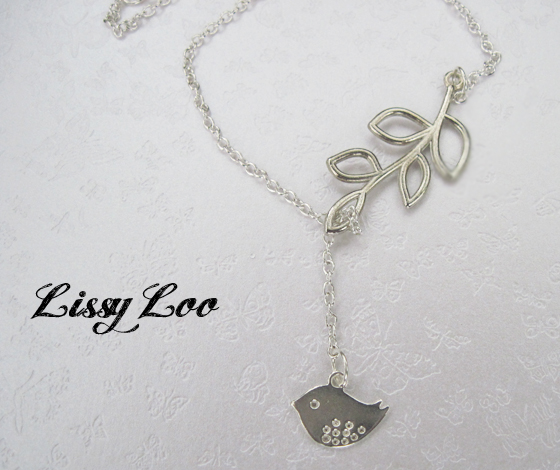Silver Plated Bird With Branch Lariat Style Necklace