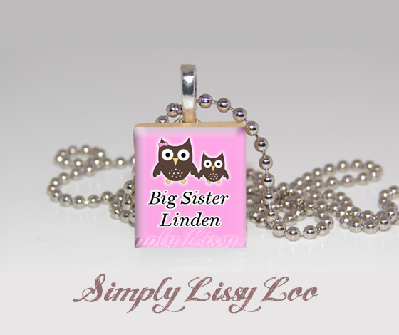 Big Sister Or Little Sister Owl Personalized Scrabble Tile Necklace