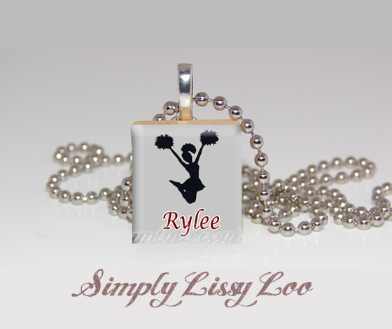 Personalized Cheerleader Scrabble Tile Necklace Choose Team Colors