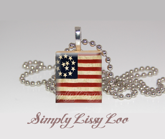 American Flag Scrabble Tile Necklace