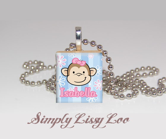 Monkey Personalized Scrabble Tile Necklace