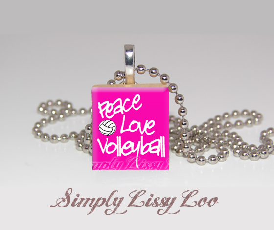 Peace Love Volleyball Scrabble Tile Necklace