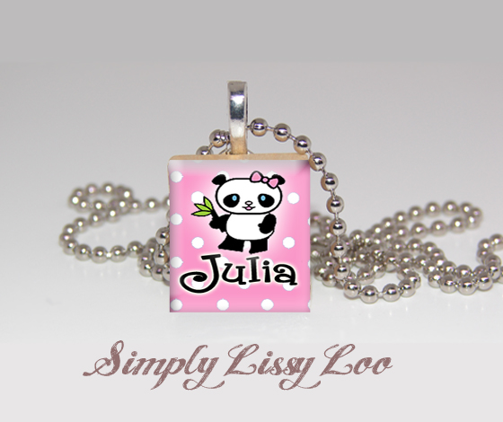 Little Panda Personalized Scrabble Tile Necklace